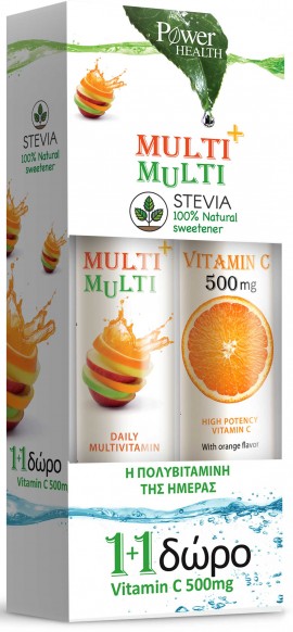 Power Health Multi + Multi Στέβια 24 Αναβράζοντα Διασκία+ Δώρο Vitamin C 500mg, 20 Αναβράζοντα Δισκία
