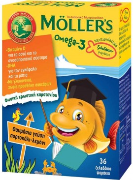 Möller’s Omega 3 Kids Γεύση Πορτοκάλι- Λεμόνι, 36 Ζελεδάκια- Ψαράκια