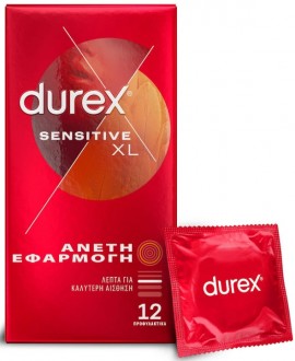 Durex Sensitive XL Λεπτά Προφυλακτικά με Άνετη Εφαρμογή, 12 Τεμάχια